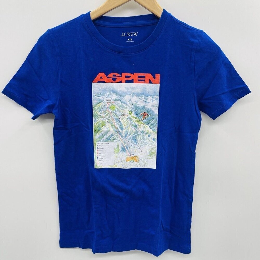 J Crew Womens Size XXS Aspen Ski Graphic Short Sleeve Broken In Tee Blue 2307